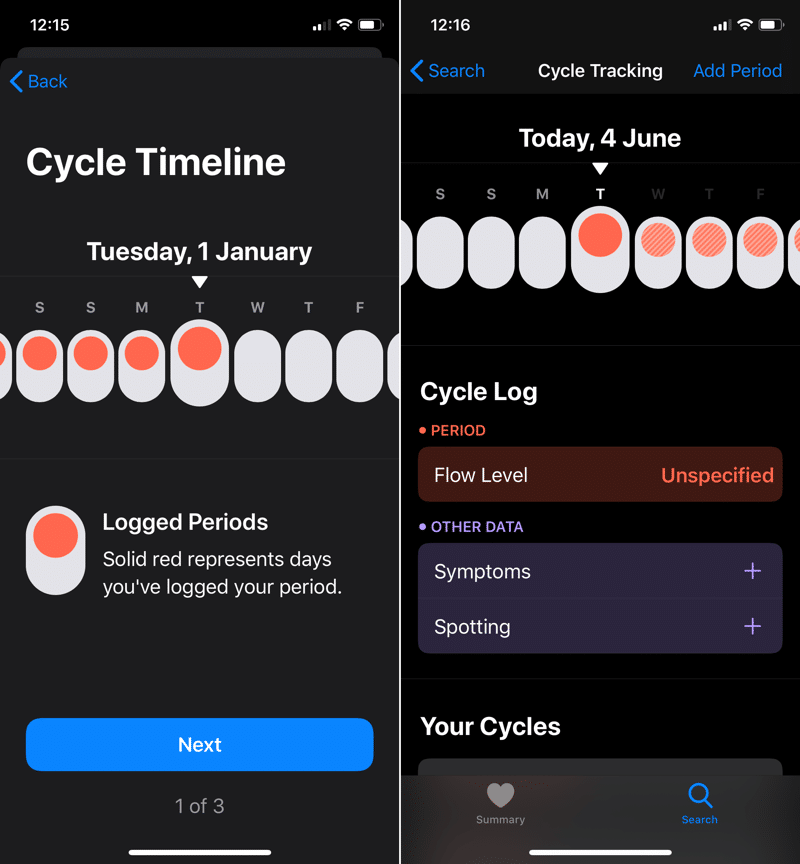 Pelacakan Siklus Aplikasi Kesehatan iOS 13