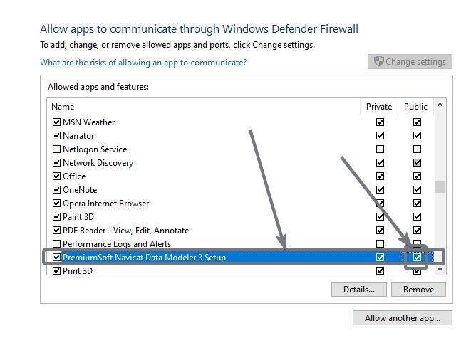 Izinkan Aplikasi berkomunikasi melalui Windows Firewall Pembela