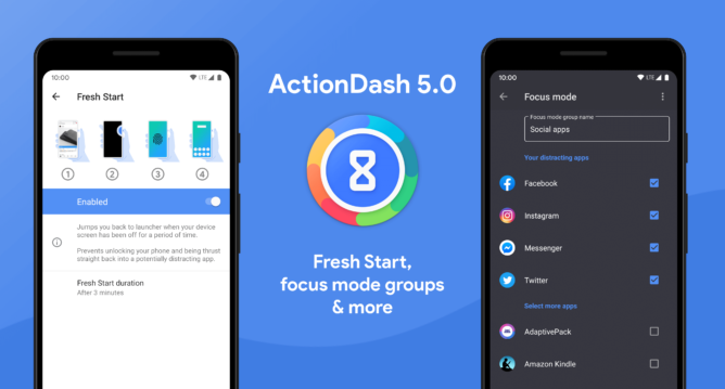 Pembaruan ActionDash v5.0 memperkenalkan fitur Mulai Baru dan opsi Mode Fokus tambahan