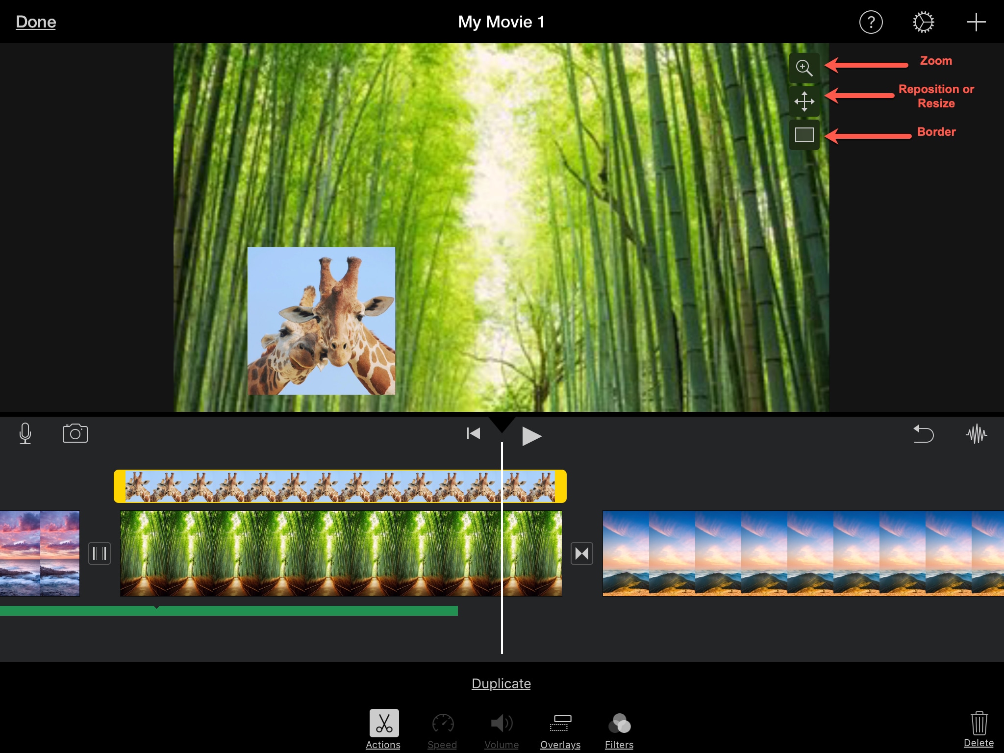 iMovie Upraviť obrázky na obrázkoch iPadu
