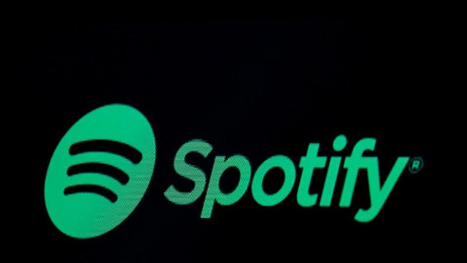 The Spotify logo is displayed on a screen on the floor of the New York Stock Exchange (NYSE) in New York, U.S., May 3, 2018.