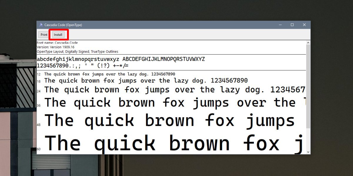Cách sử dụng phông chữ Cascadia Code trong Biểu tượng sistema trong Windows 10 1
