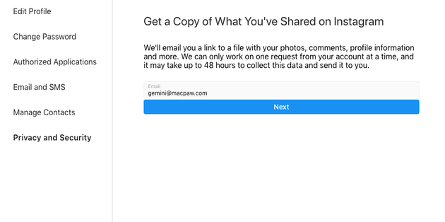 Tangkapan layar: Cara mengunduh semua file Anda Instagram foto