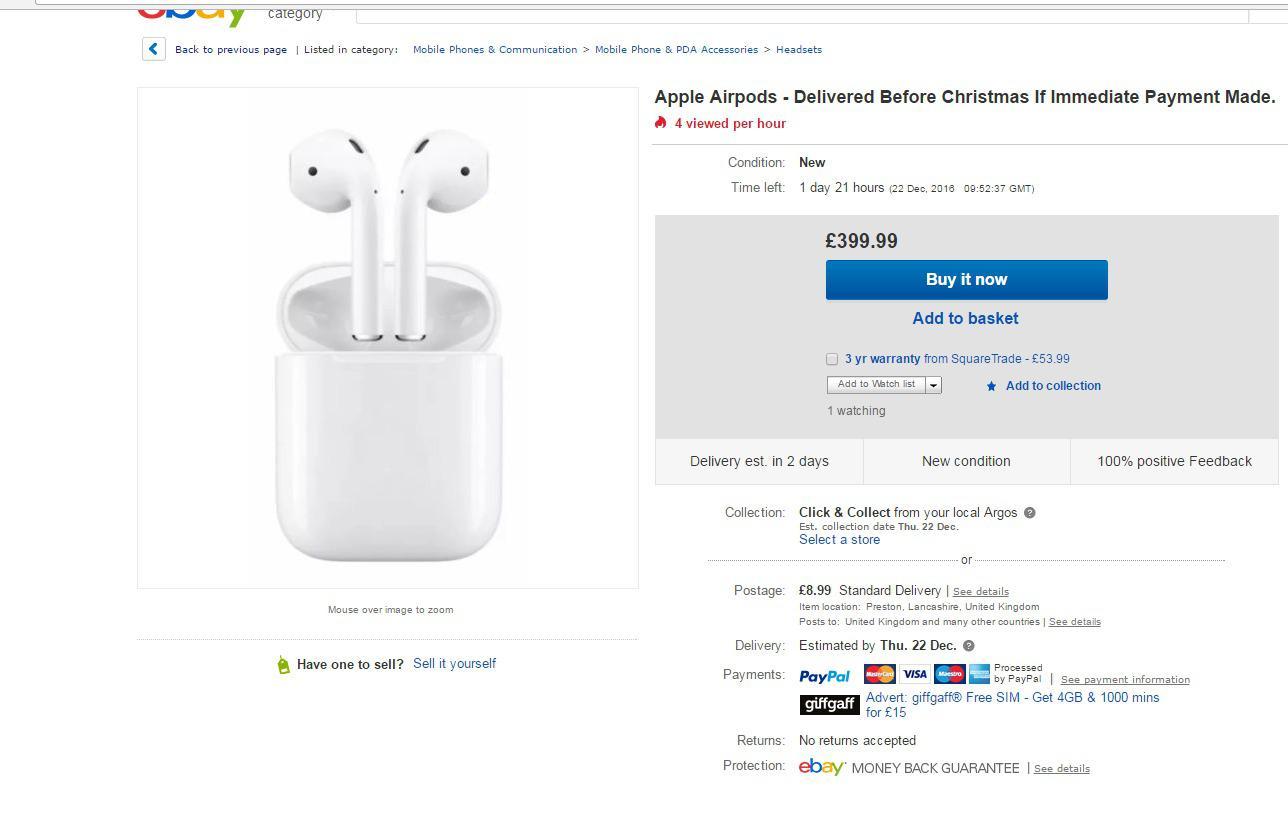  Apple Airpods dicambuk lebih dari £ 399 di eBay setelah terjual habis di seluruh dunia