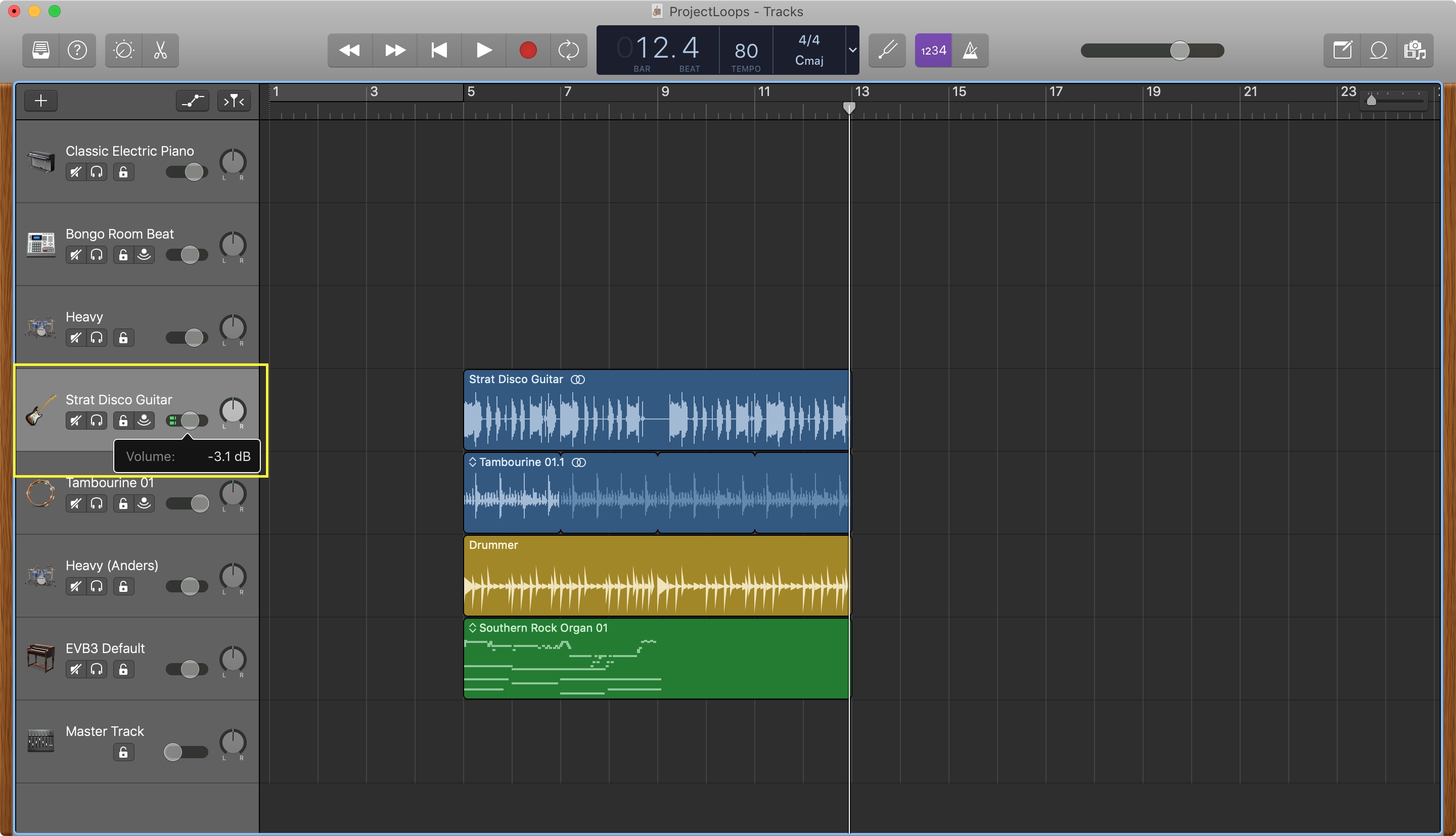 GarageBand Sesuaikan Volume Track Mac
