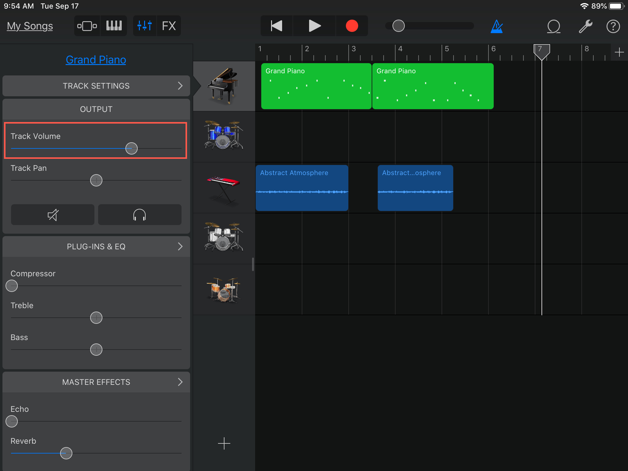 GarageBand Sesuaikan Volume Track iPad