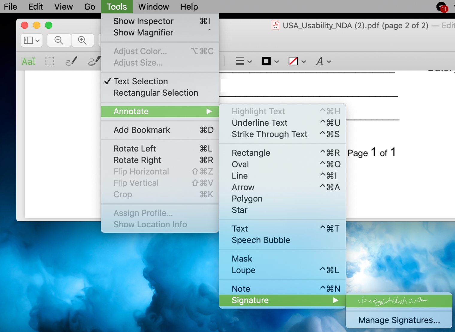 Masuk PDF dalam Preview di Mac