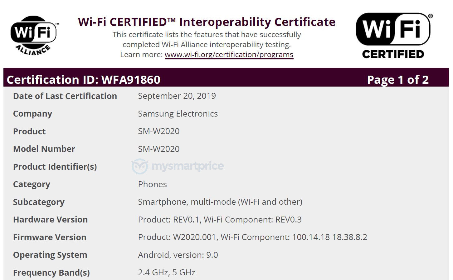 Samsung Flip-Phone SM-W2020 Disertifikasi oleh Wi-Fi Alliance, Petunjuk di Peluncuran Segera 1
