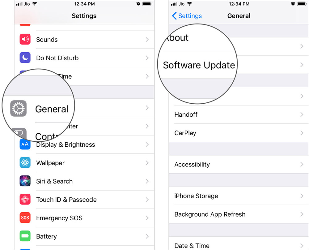 Ketuk Umum dan Kemudian Perangkat Lunak untuk Mengunduh iOS 13