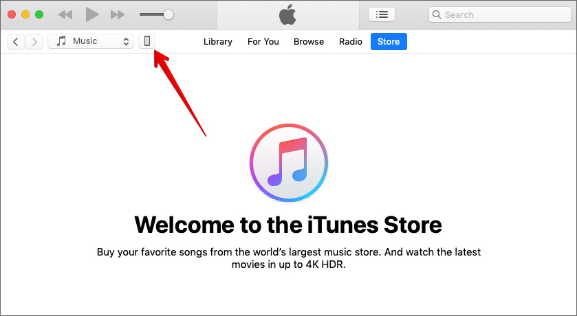 Klik ikon perangkat kecil di iTunes