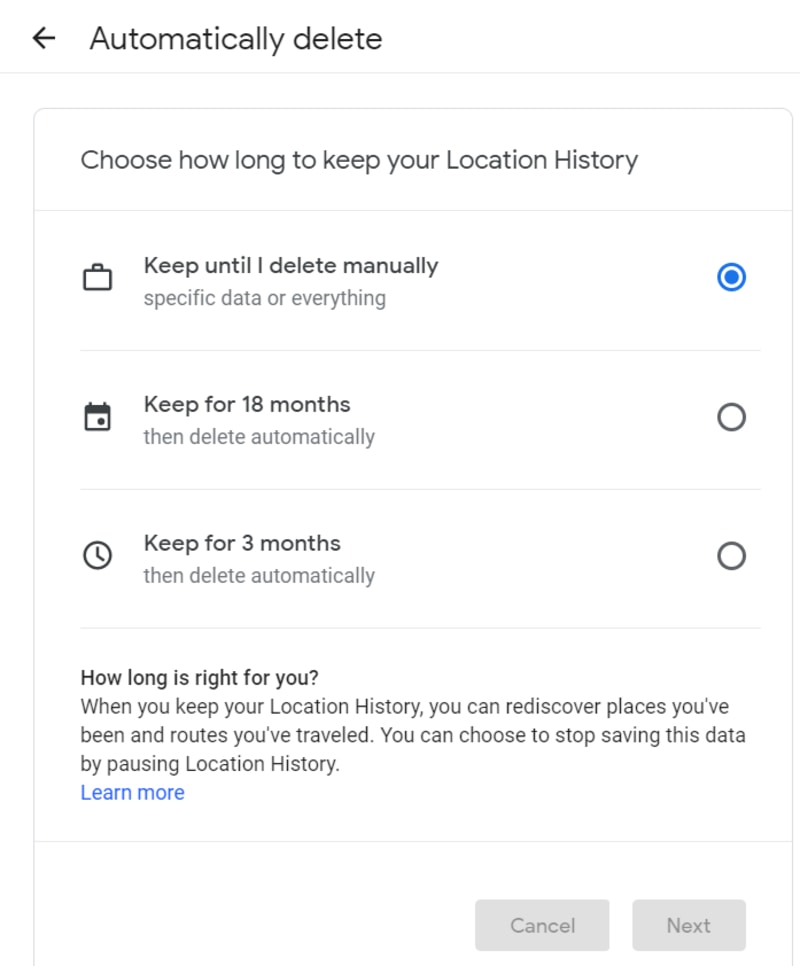 O Google Maps exclui automaticamente as opções para as opções do período
