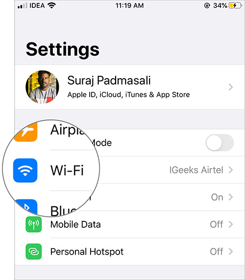 Ketuk WiFi di Pengaturan iOS 13