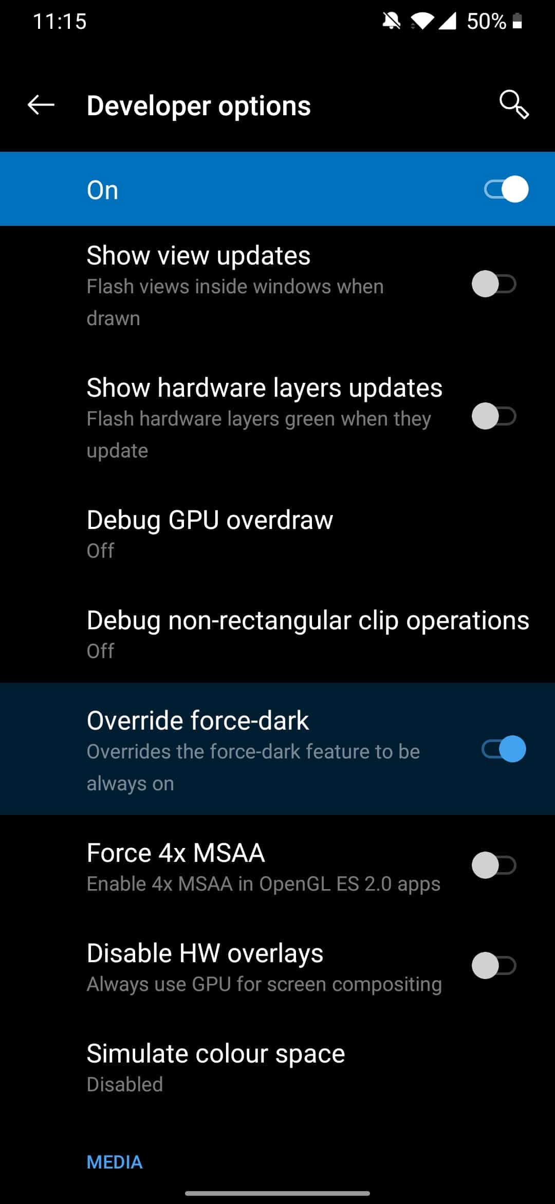 Ganti Force-dark di Android 10