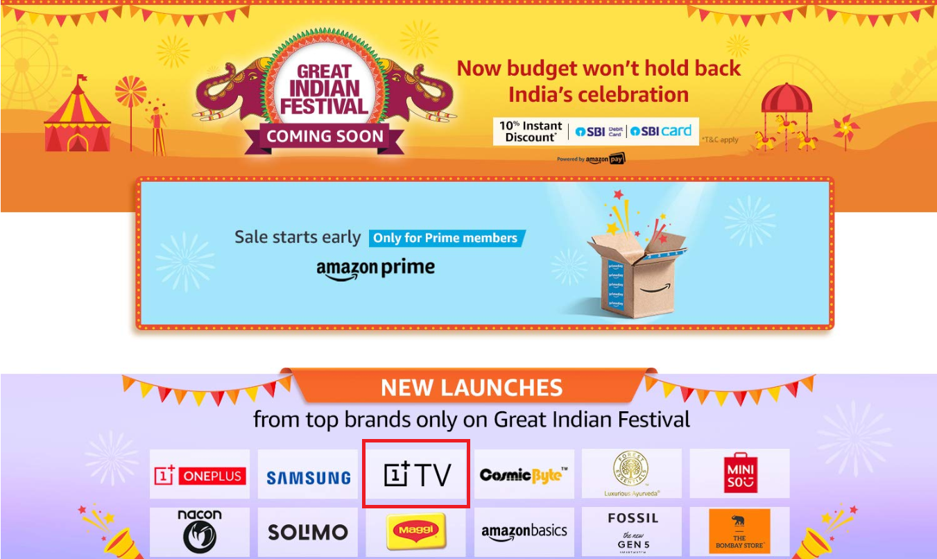 Amazon.in teaser mengkonfirmasi penjualan OnePlus TV selama Great Indian Festival 2019