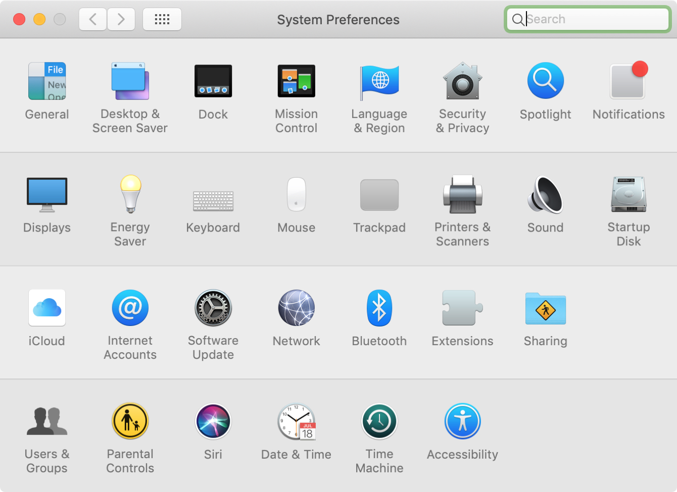 Kategori Preferensi Sistem pada Mac