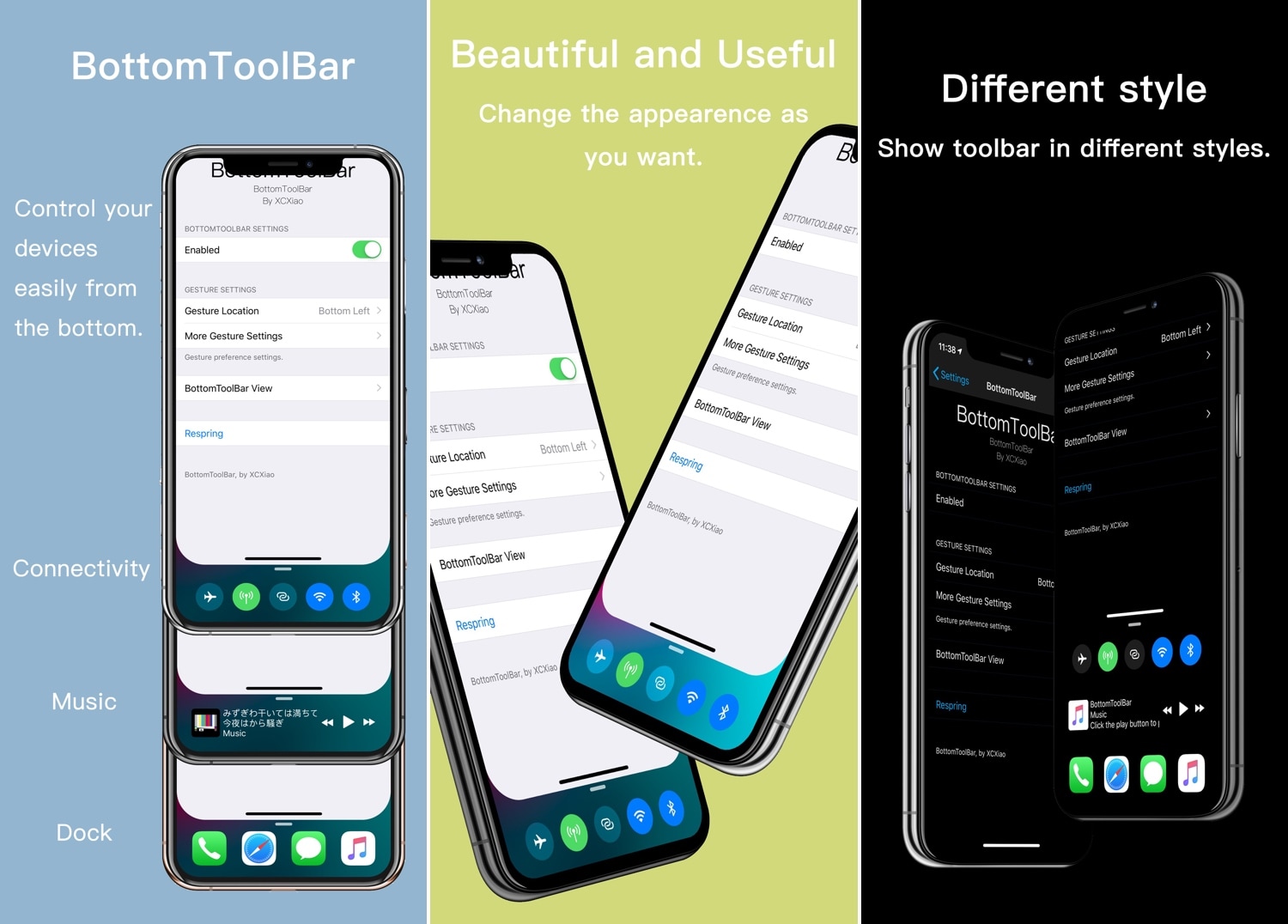 BottomToolBar memberi Anda akses ke fungsi terpenting iPhone Anda
