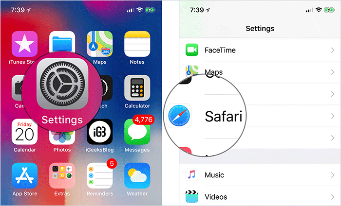 Ketuk pada Pengaturan lalu Safari di iPhone atau iPad