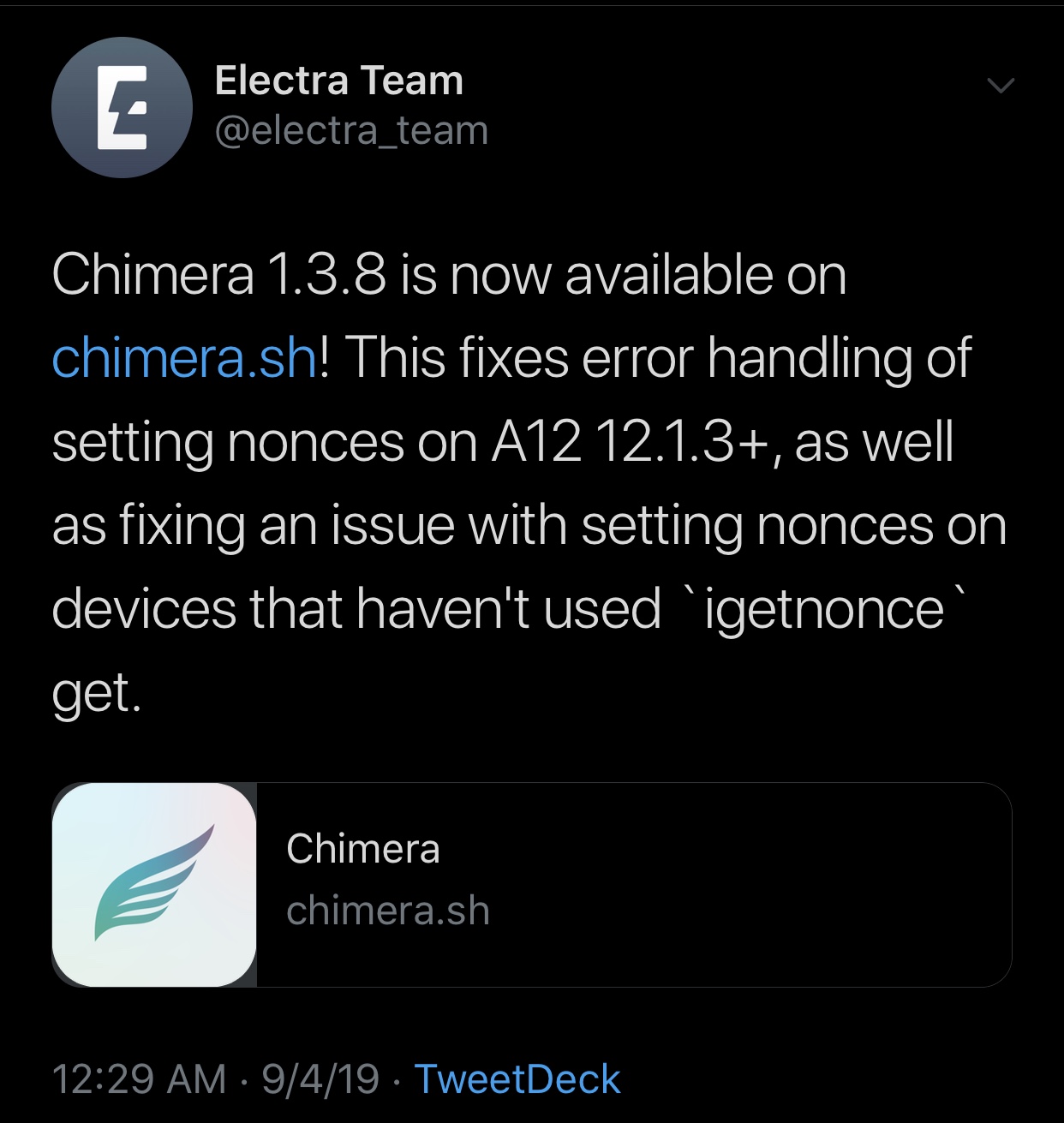 Chimera v1.3.8 dirilis dengan peningkatan berbasis nonce untuk perangkat A12 (X) 3