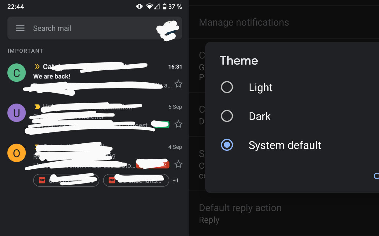 Gmail di Android akhirnya mendapatkan mode gelap yang kurang pedas