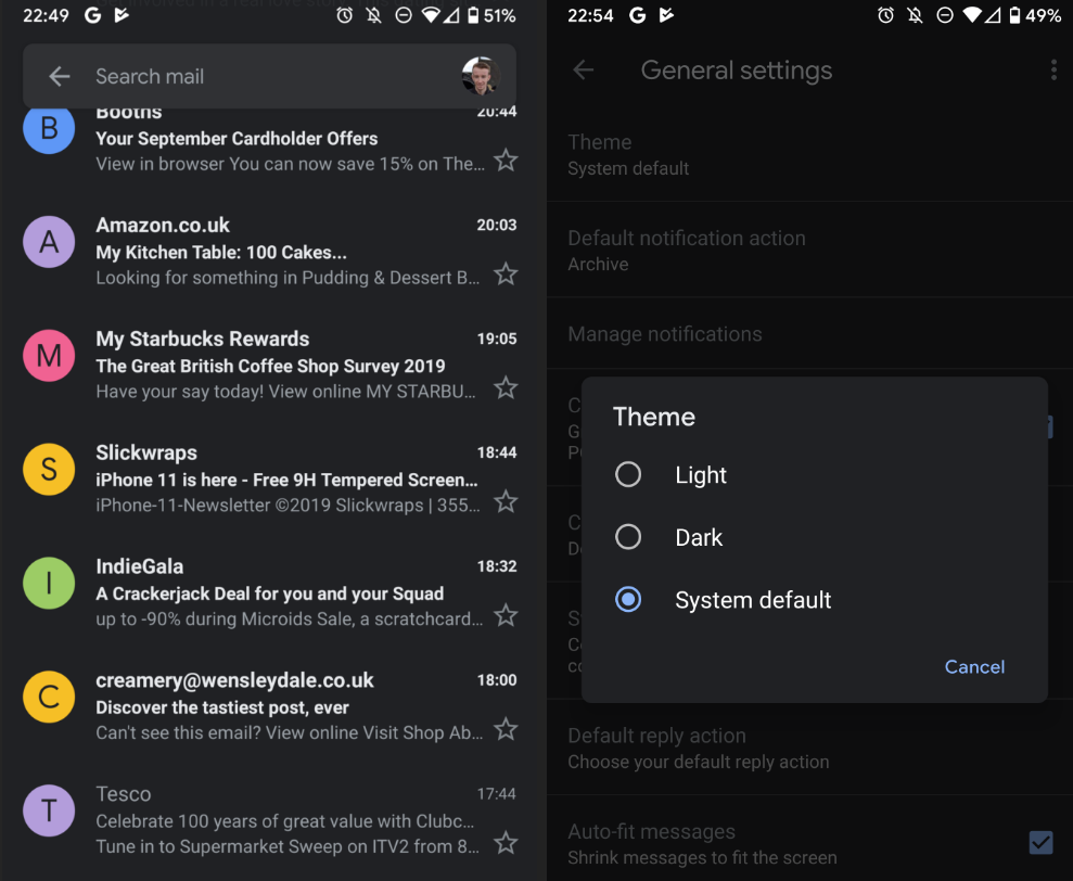 Google Updates Gmail &amp; Play Store with a Dark Mode; No official rollout yet