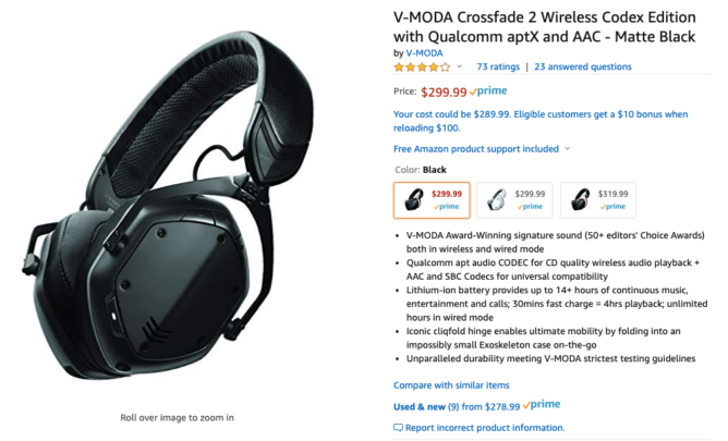 Headphone V-MODA Crossfade 2 Wireless Edition Codex dijual dengan harga $ 300 ($ 50 off) Amazon 1
