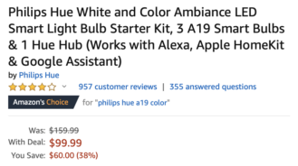 Bộ phụ kiện cơ bản Philips Hue White and Color Ambiance với ống lót và ba bóng đèn lên tới $ 100 (giảm giá $ 60) 1