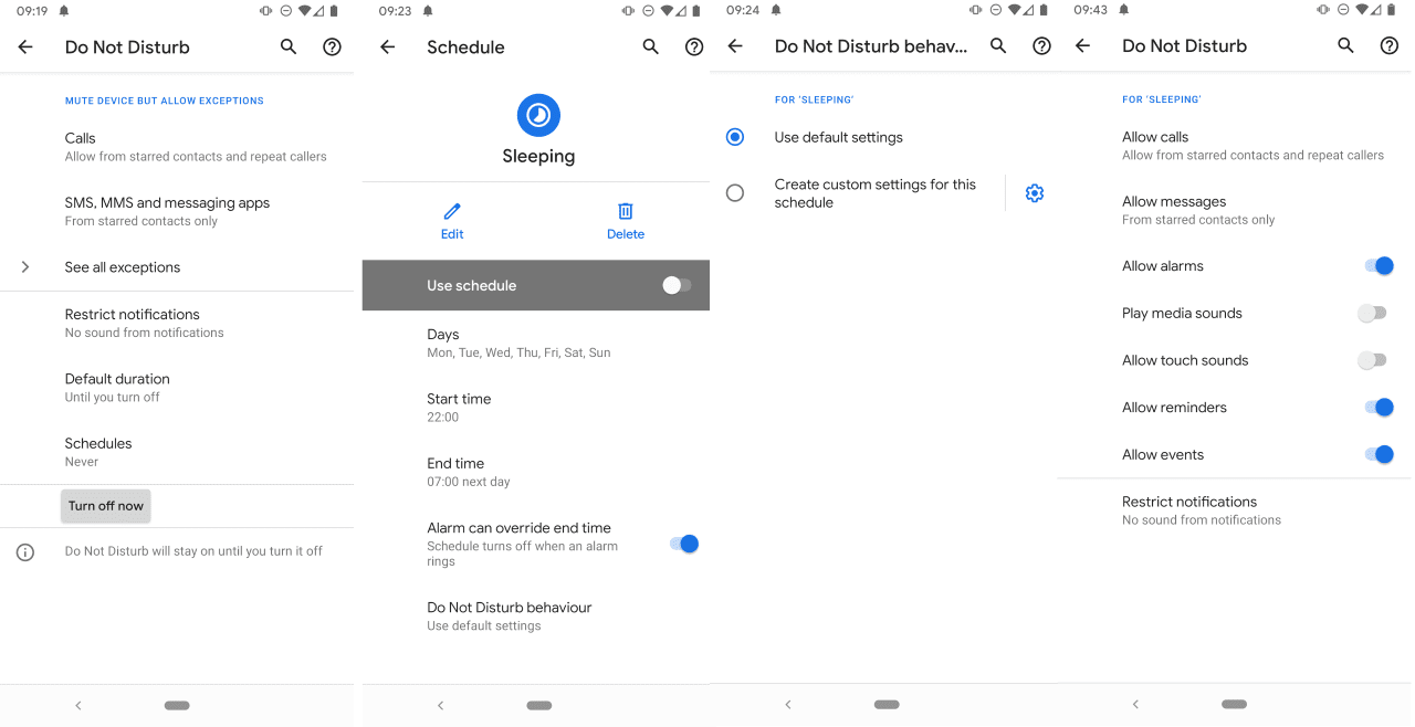 android custom do not disturb schedules