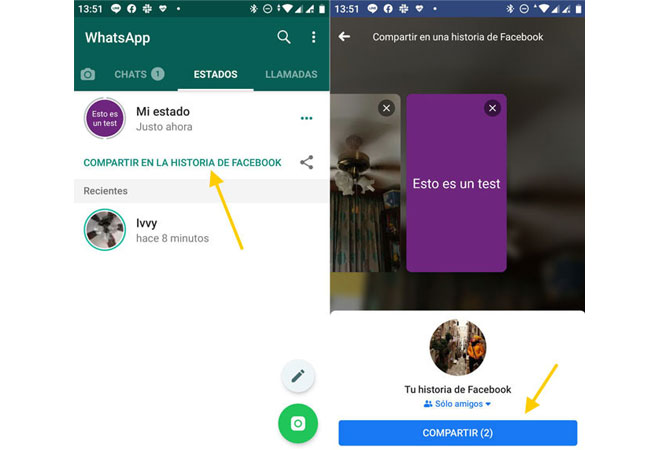 Pasos para compartir el estado de WhatsApp como una historia Facebook!