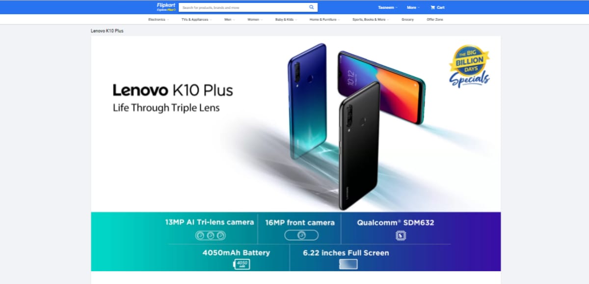Lenovo K10 Plus With Triple Rear Cameras, 4,050mAh Battery to Launch in India on September 22, Flipkart Teaser Page Reveals