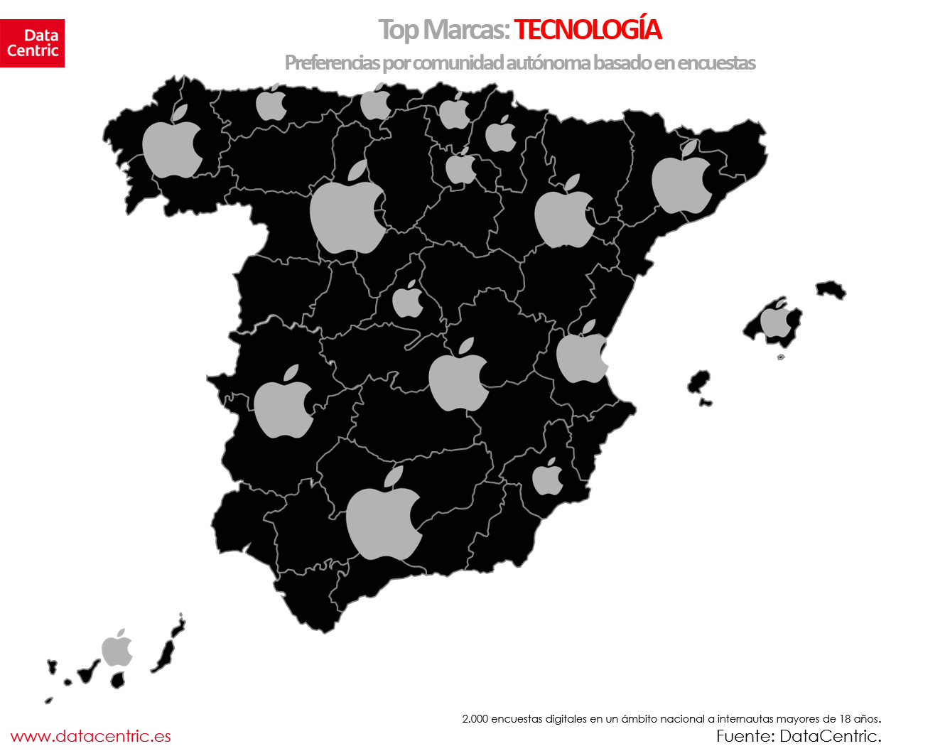 Peta merek teratas TEKNOLOGI di Spanyol