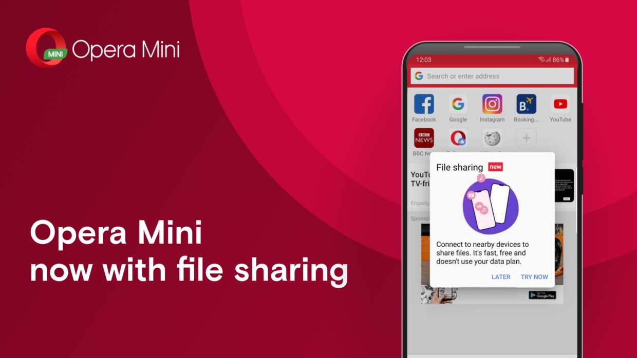 Opera Mini sekarang memungkinkan Anda berbagi file secara offline melalui Wi-Fi langsung
