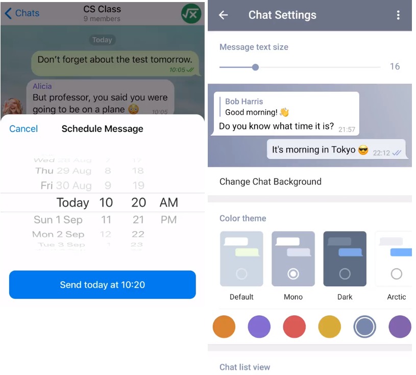 Pembaruan Telegram v5.11 membawa Pesan Terjadwal, tema Cloud Kustom, opsi pesan ringkas dan pengaturan privasi baru