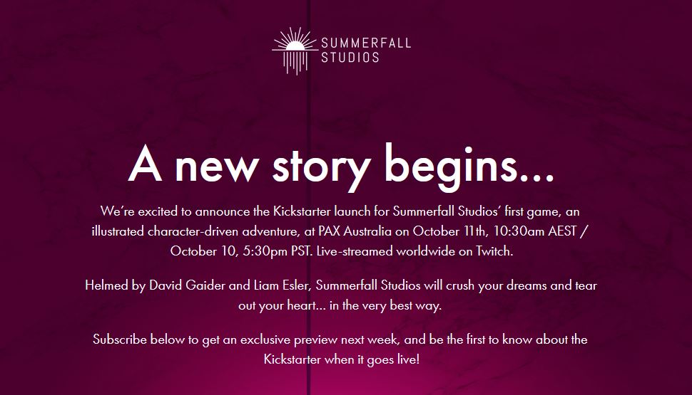 Summerfall Studios Dibuka Dari Mantan Penulis BioWare