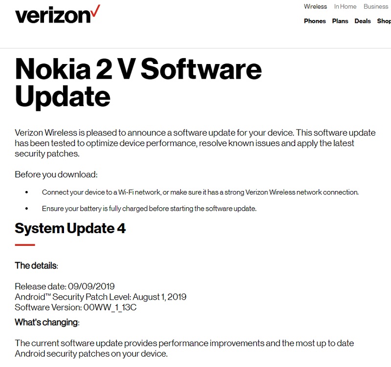 Verizon merilis Pembaruan sistem 4 untuk Nokia 2V