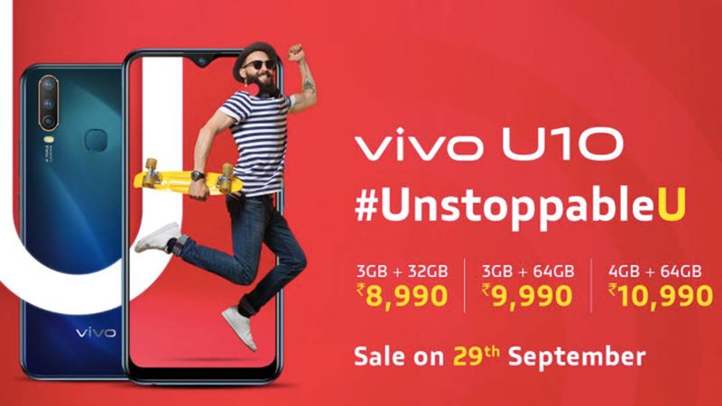 Vivo U10 Dengan Snapdragon 665 SoC dan Pengaturan Kamera Tiga Belakang Diluncurkan untuk Rs 8.990