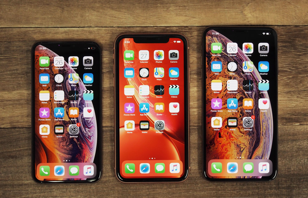 Dari kiri ke kanan: The Apple iPhone XS, iPhone XR dan iPhone XS Max. 