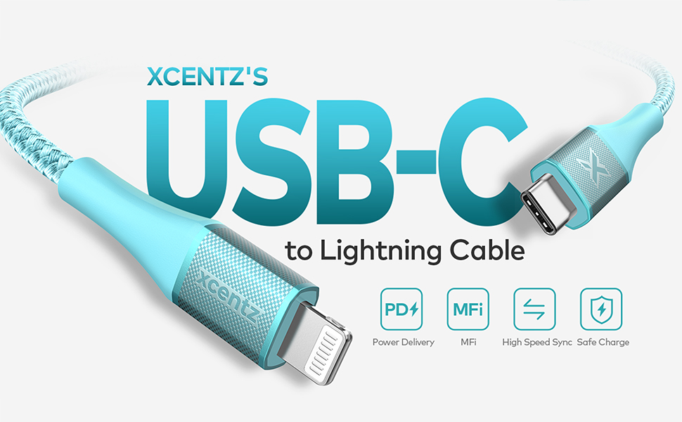 Xcentz MFi USB C ke Kabel Petir: Aman, Sangat Tahan Lama, Dengan Garansi Seumur Hidup