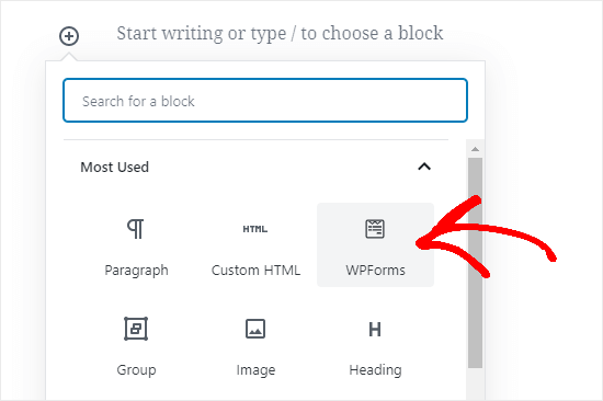 Menambahkan formulir ke halaman Anda menggunakan editor blok (Gutenberg)