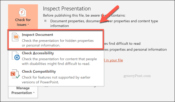 Verifique el botón Documento en PowerPoint
