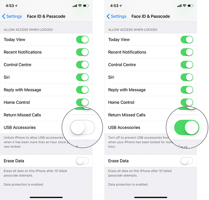 Nonaktifkan Mode Terbatas USB di iOS 12
