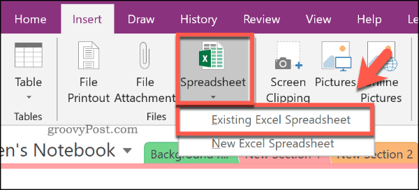 Masukkan spreadsheet Excel yang ada ke OneNote