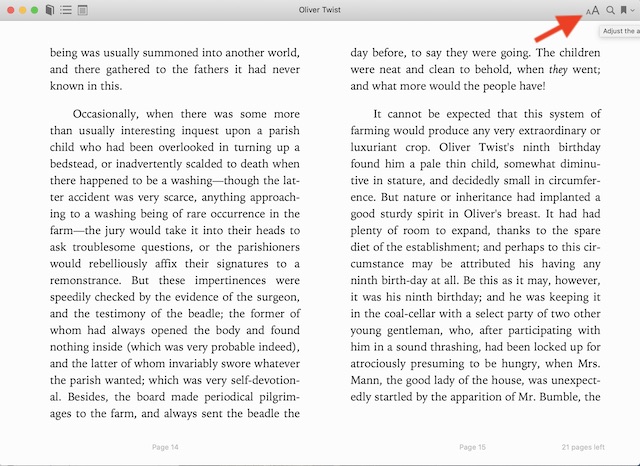 Klik tombol teks di aplikasi Buku untuk macOS