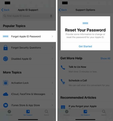 återställ app för apple id lösenordssupport