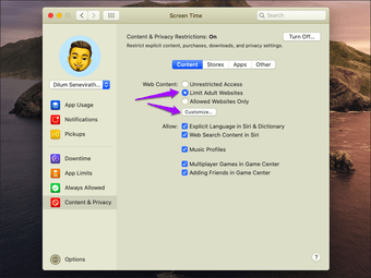Safari Blok Situs Web Waktu Layar Mac 5