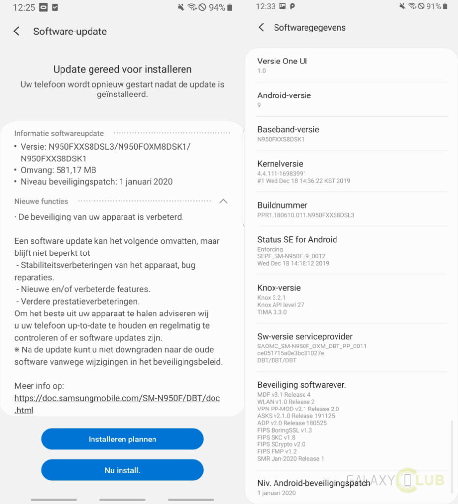 Samsung Galaxy Note 8  Tháng 1 năm 2020 cập nhật thay đổi nhật ký n950fxxs8dsl3