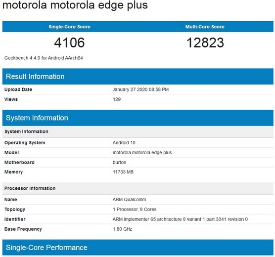 Dugaan Motorola Edge + Geekbench Listing Menunjukkan RAM 12GB 1