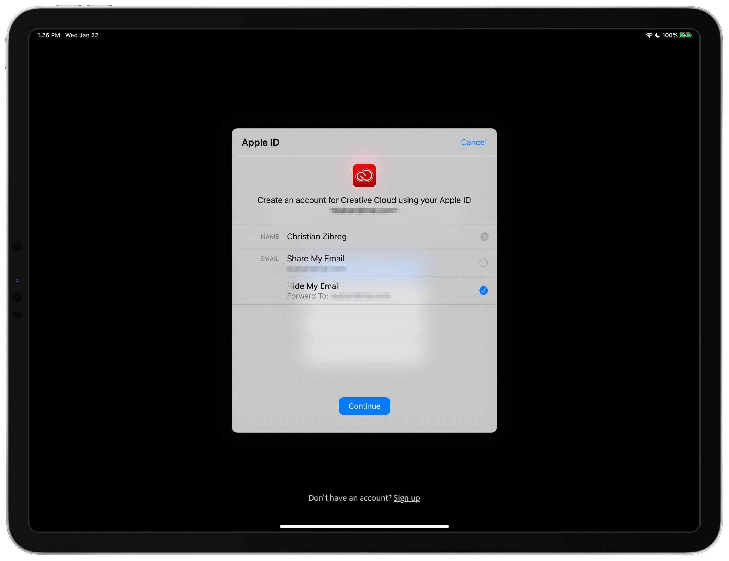 Anda sekarang dapat mengakses Adobe Creative Cloud melalui Sign-in yang menjaga privasi dengan Apple pilihan 3
