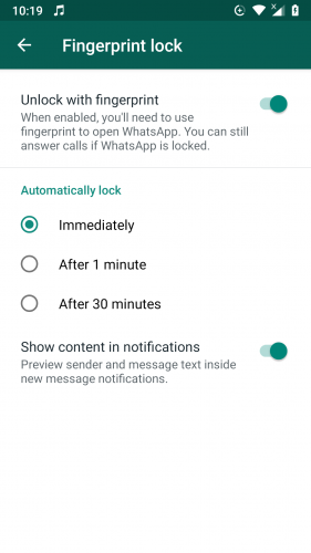 Fitur kunci sidik jari di WhatsApp dengan pengaturannya.