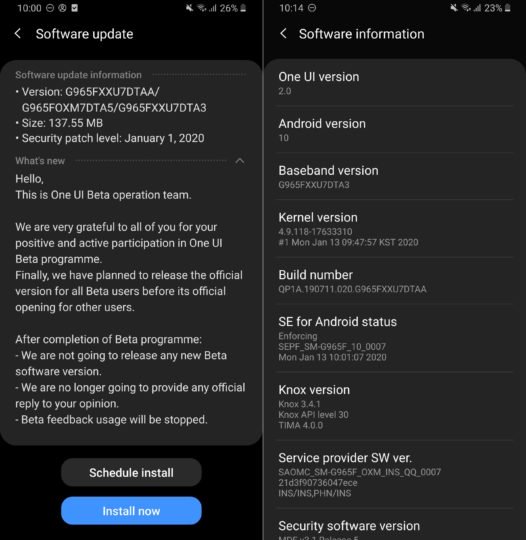 Stabil Galaxy Pembaruan S9 Android 10 diluncurkan untuk pengguna beta