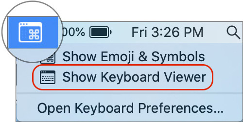 Klik ikon Keyboard dan Pilih Tampilkan Penampil Keyboard